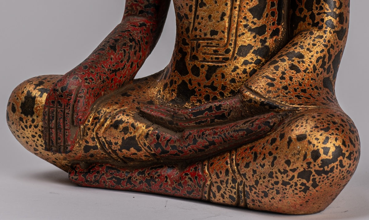 Copy of Buddha Statue - Antique Khmer Style SE Asia Seated Wood Enlightenment Buddha Statue - 33cm/13"