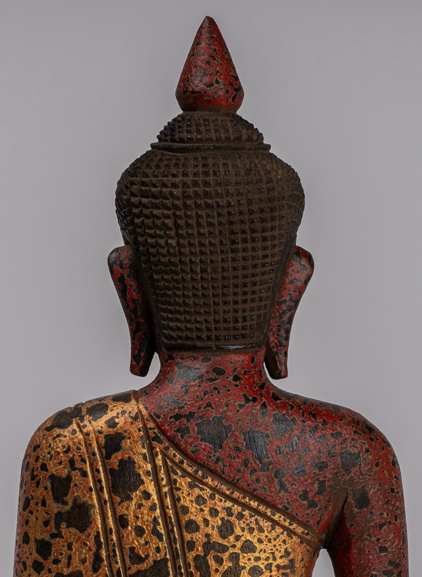 Copy of Buddha Statue - Antique Khmer Style SE Asia Seated Wood Enlightenment Buddha Statue - 33cm/13"