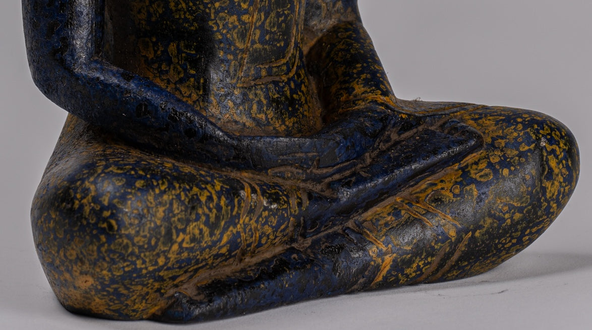 Buddha Sculpture - Antique Khmer Style Wood Seated Buddha Statue Dhyana Meditation Mudra - 22cm/9"