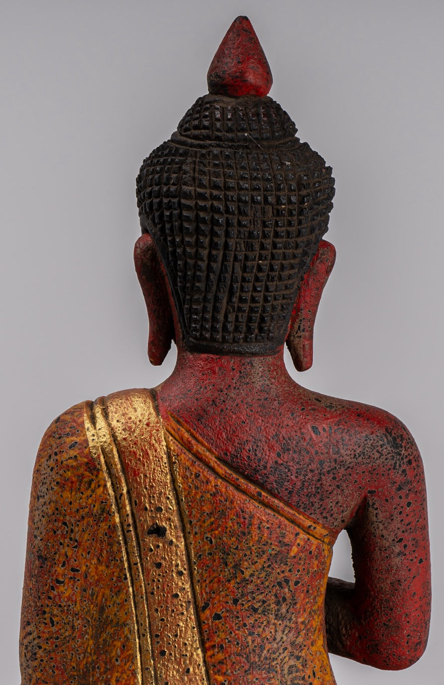 Buddha Statue - Antique Khmer Style Cambodia Seated Wood Buddha Statue Teaching Mudra - 26cm/10"
