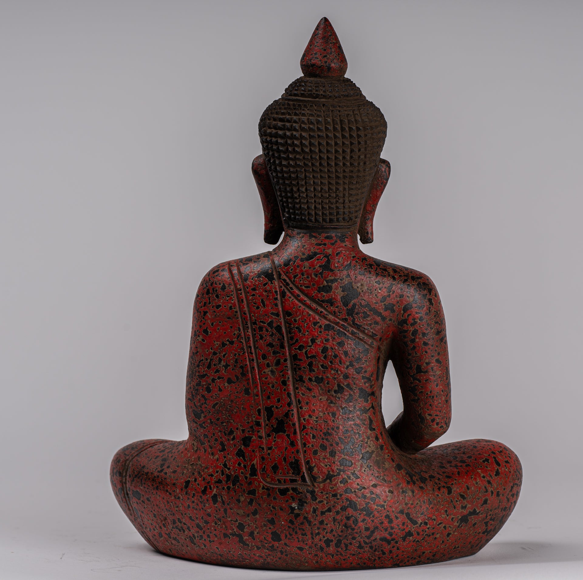 Buddha Sculpture - Antique Khmer Style Wood Seated Buddha Statue Dhyana Meditation Mudra - 26cm/10"
