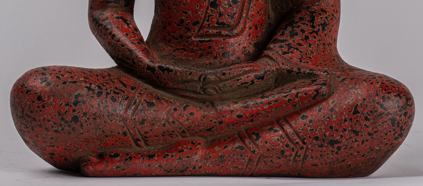 Buddha Sculpture - Antique Khmer Style Wood Seated Buddha Statue Dhyana Meditation Mudra - 26cm/10"