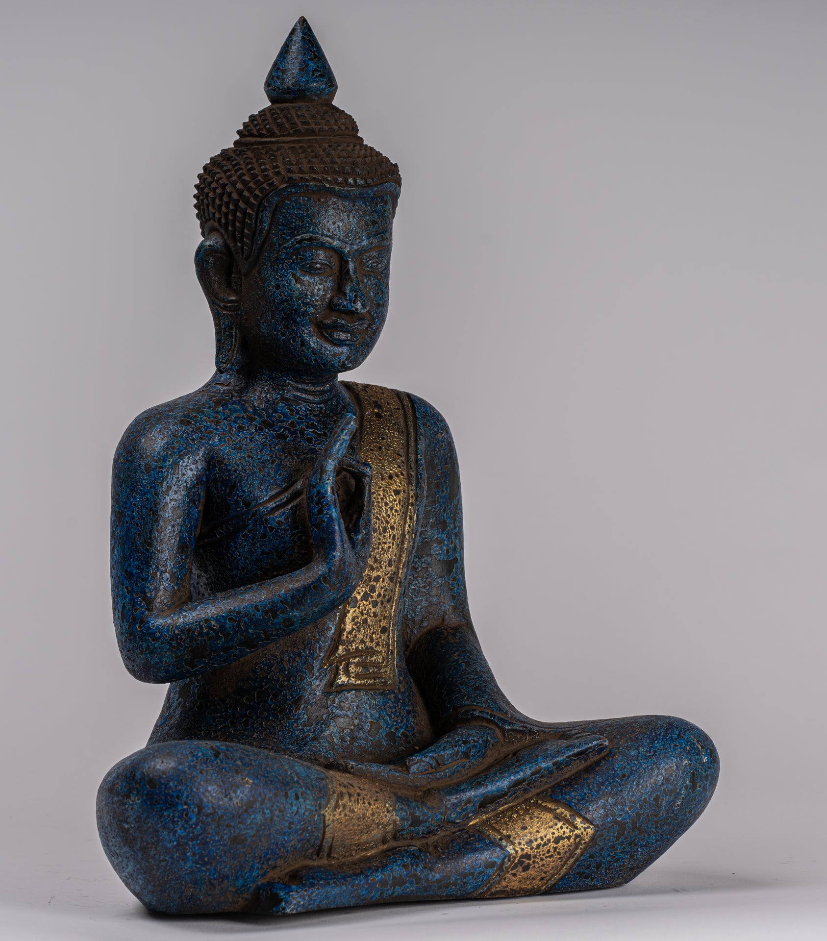 Statue de Bouddha - Style Khmer Antique Cambodge Statue de Bouddha assis en bois enseignant Mudra - 32 cm/13"