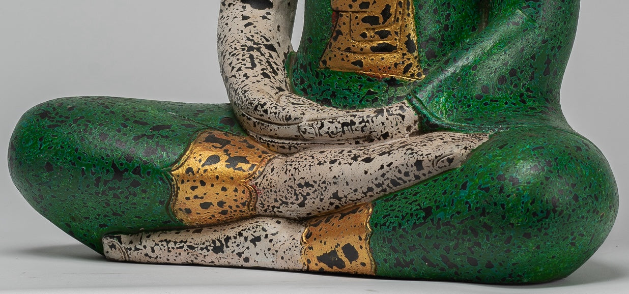 Buddha-Skulptur – sitzende Buddha-Statue aus Holz im antiken Khmer-Stil, Dhyana-Meditations-Mudra – 54 cm.