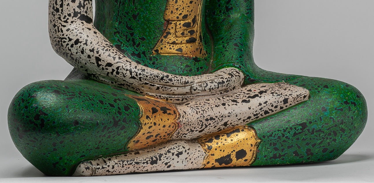 Buddha Sculpture - Antique Khmer Style Wood Seated Buddha Statue Dhyana Meditation Mudra - 54cm/22"