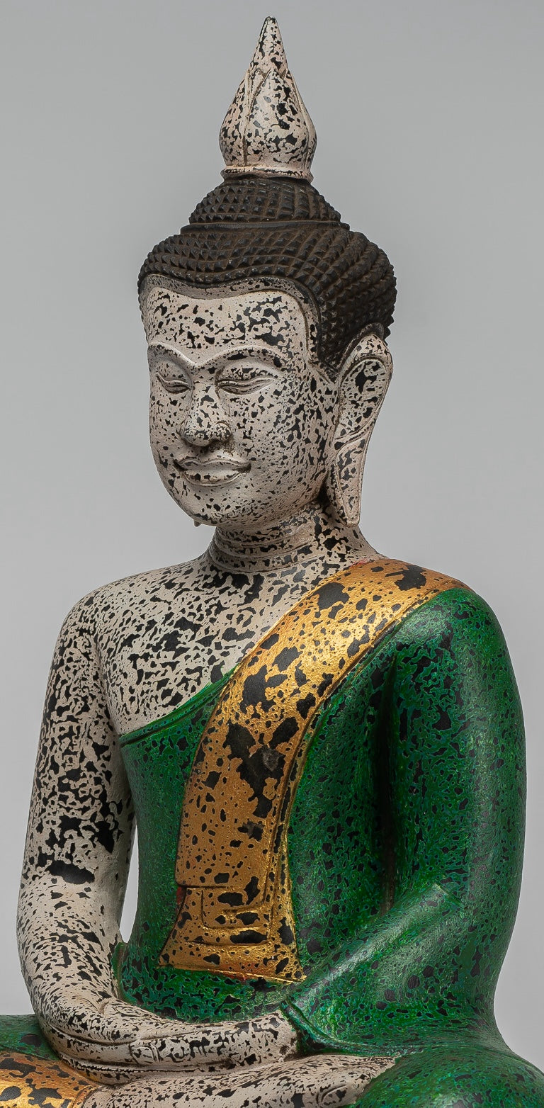 Buddha Sculpture - Antique Khmer Style Wood Seated Buddha Statue Dhyana Meditation Mudra - 54cm/22"