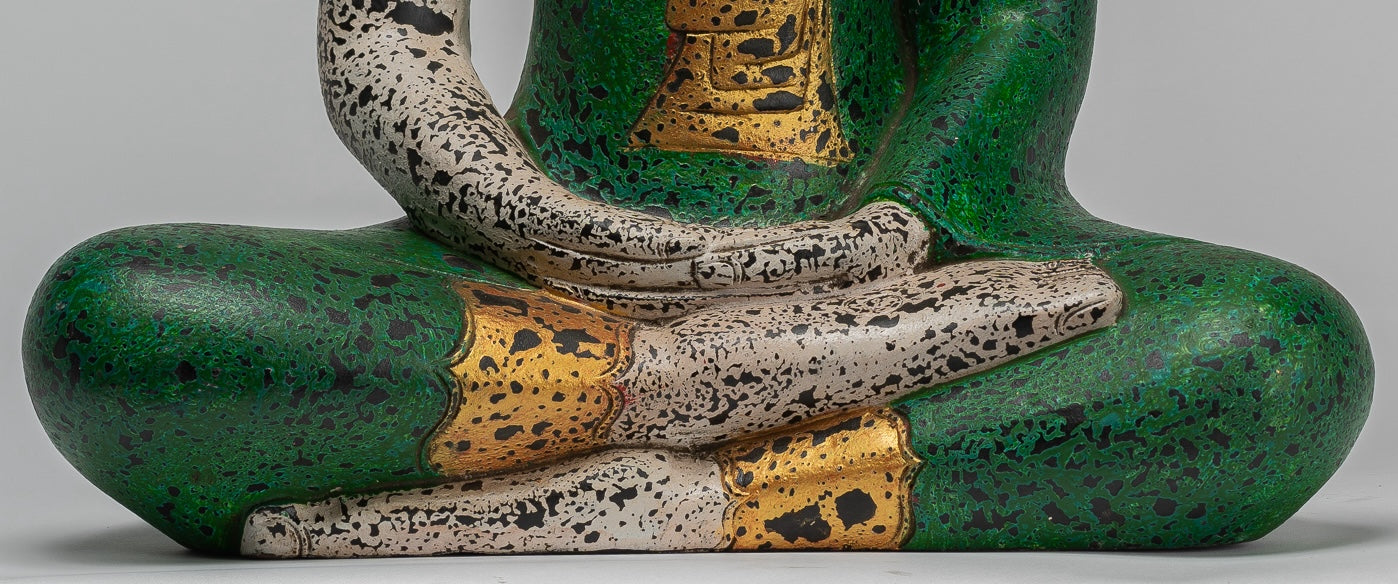 Buddha Sculpture - Antique Khmer Style Wood Seated Buddha Statue Dhyana Meditation Mudra - 54cm/22"