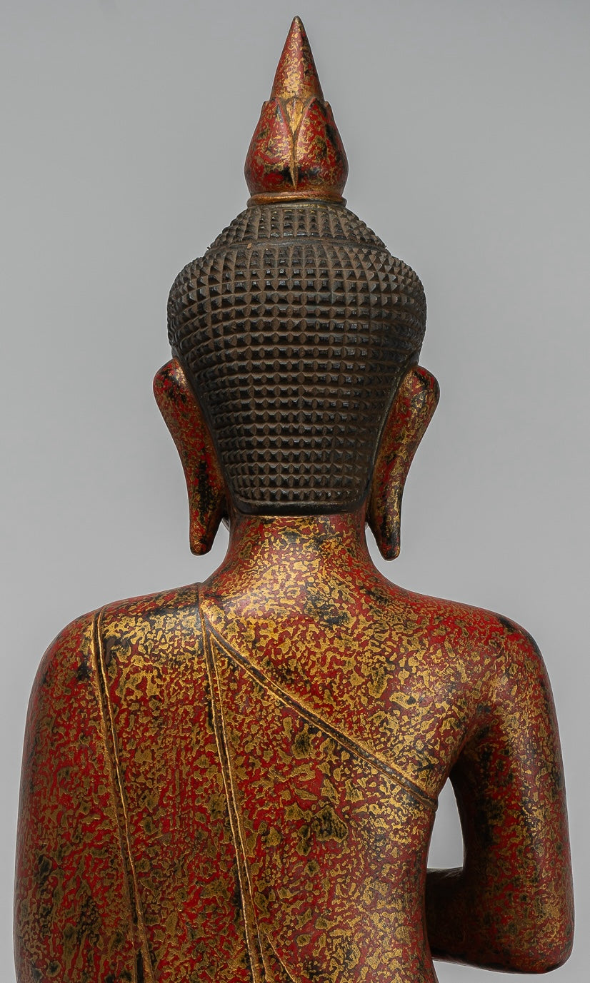 Buddha Statue - Antique Khmer Style Cambodia Seated Wood Buddha Statue Teaching Mudra - 55cm/22"