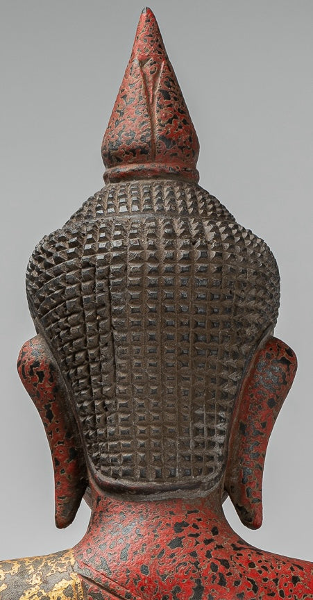 Buddha Statue - Antique Khmer Style Cambodia Seated Wood Buddha Statue Teaching Mudra - 54cm/22"