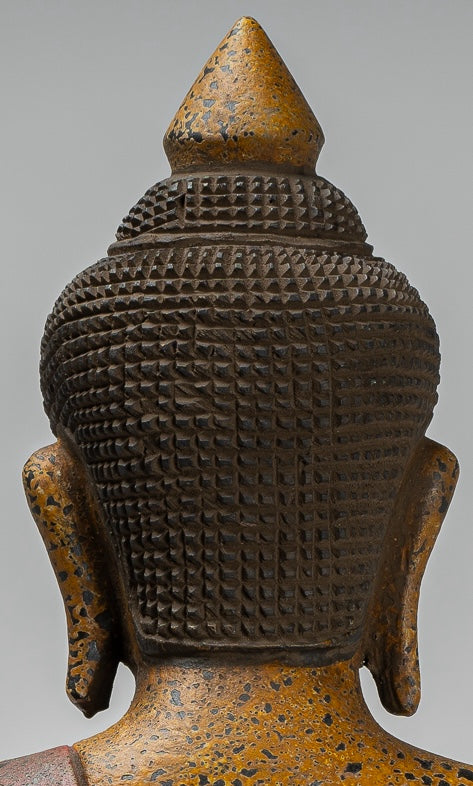 Buddha Statue - Antique Khmer Style Cambodia Seated Wood Buddha Statue Teaching Mudra - 44cm/18"