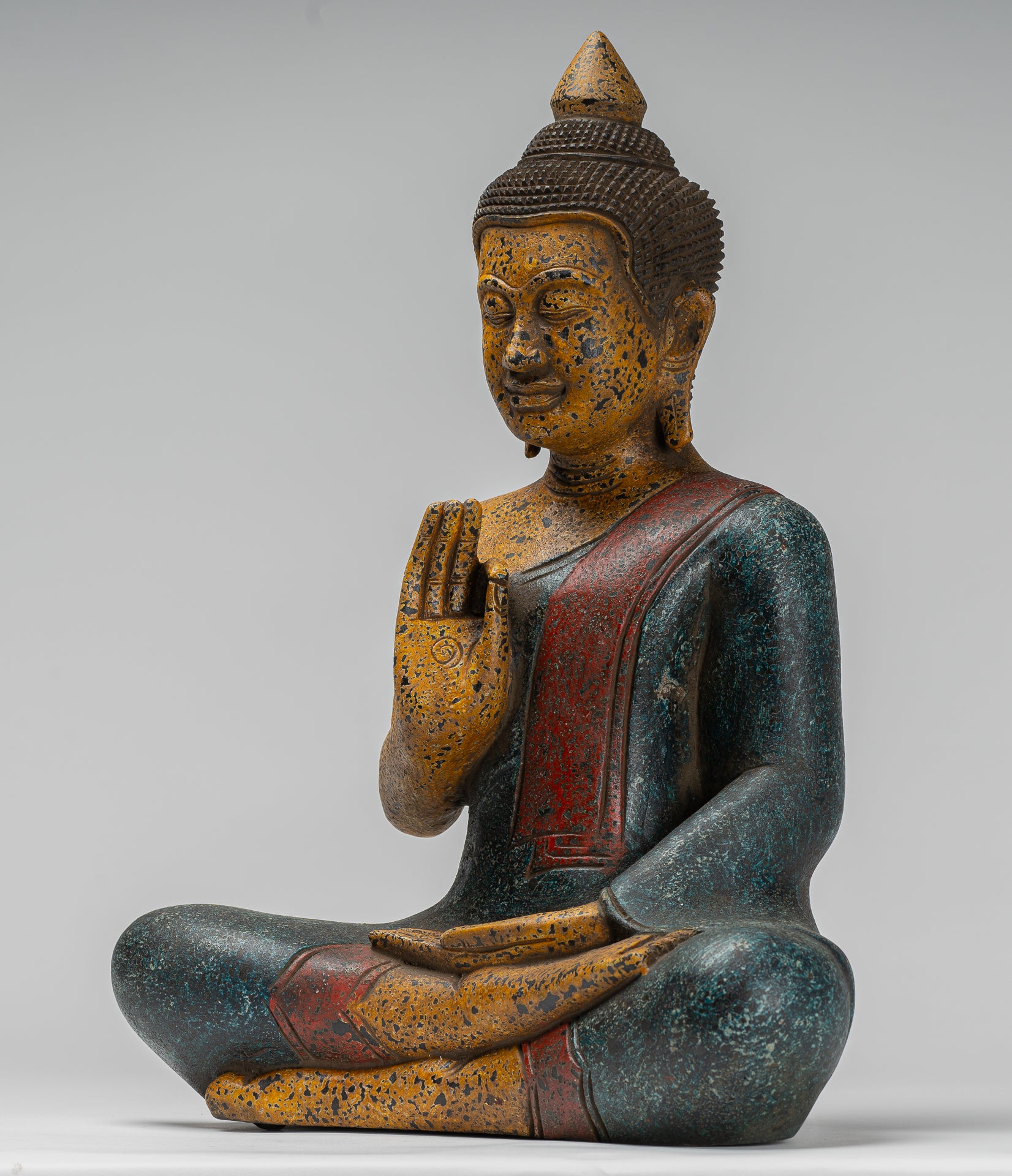 Buddha Statue - Antique Khmer Style Cambodia Seated Wood Buddha Statue Teaching Mudra - 44cm/18"