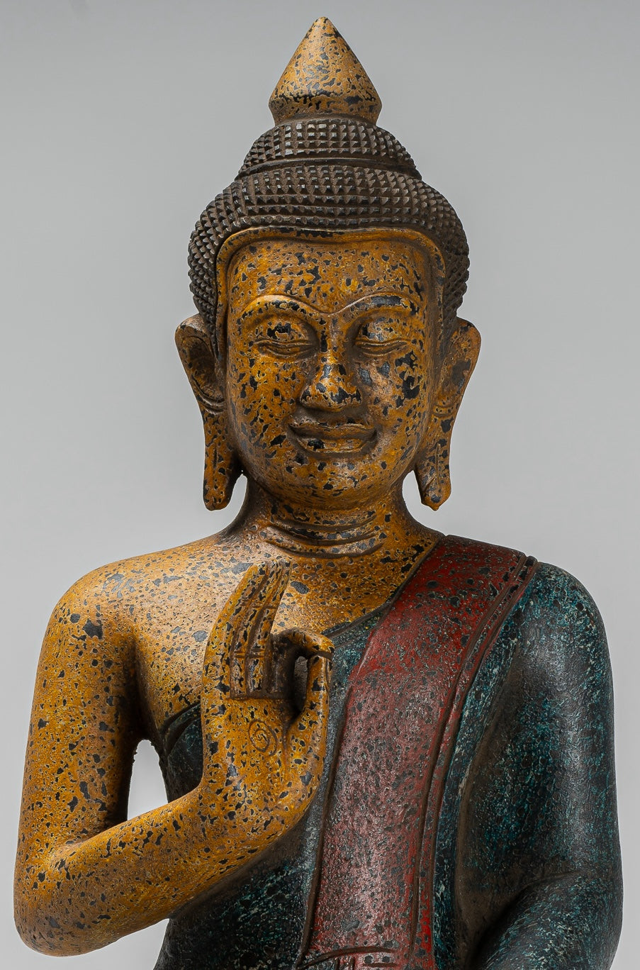 Buddha Statue - Antique Khmer Style Cambodia Seated Wood Buddha Statue Teaching Mudra - 44cm/18"