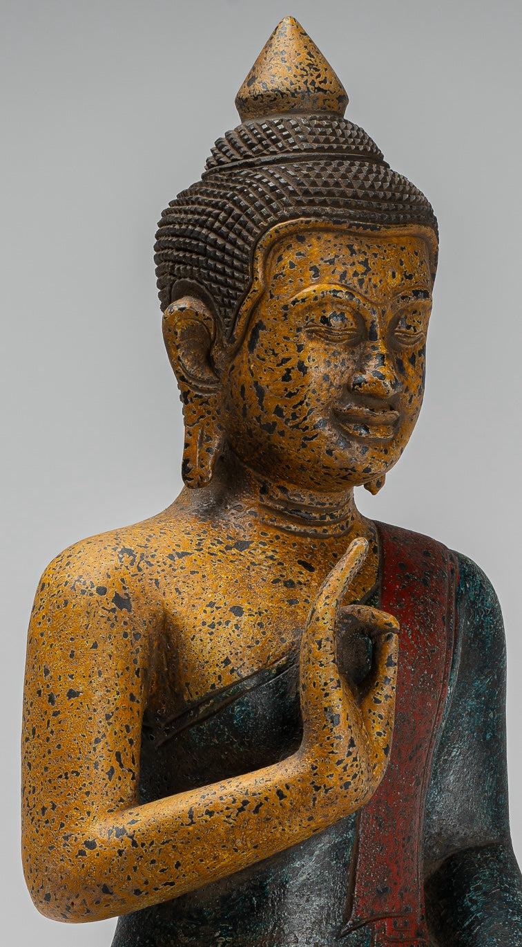 Buddha Statue - Antique Khmer Style Cambodia Seated Wood Buddha Statue Teaching Mudra - 44cm/18"