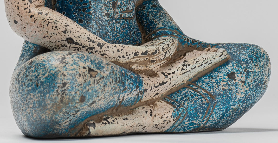 Buddha Sculpture - Antique Khmer Style Wood Seated Buddha Statue Dhyana Meditation Mudra - 27cm/11"