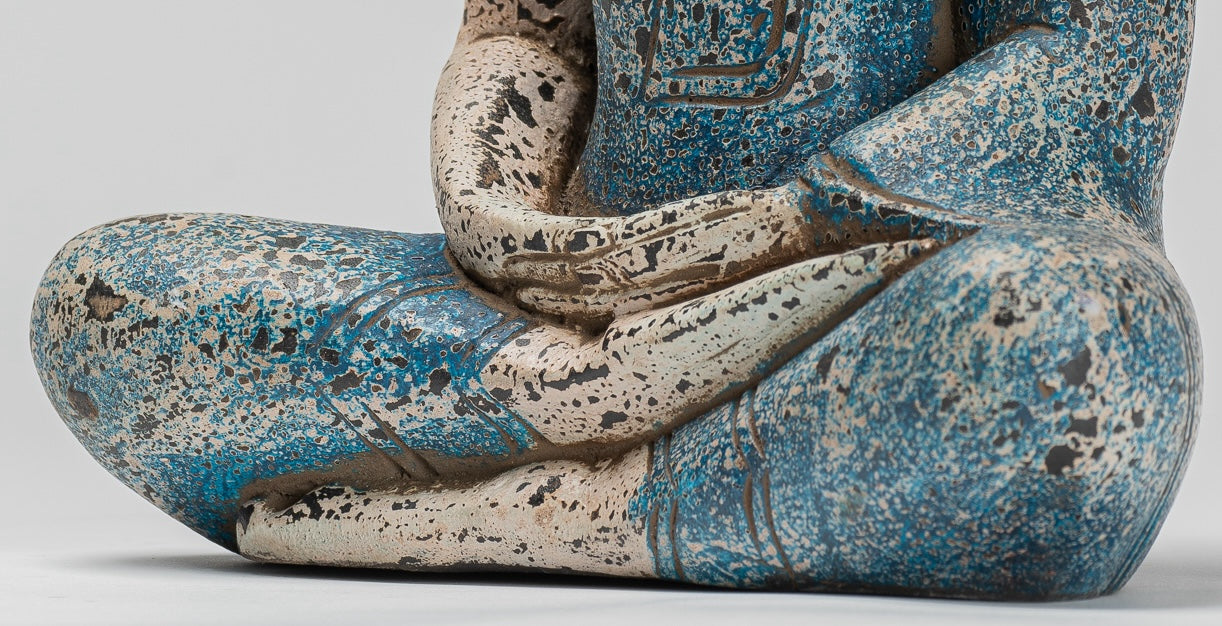 Buddha Sculpture - Antique Khmer Style Wood Seated Buddha Statue Dhyana Meditation Mudra - 27cm/11"