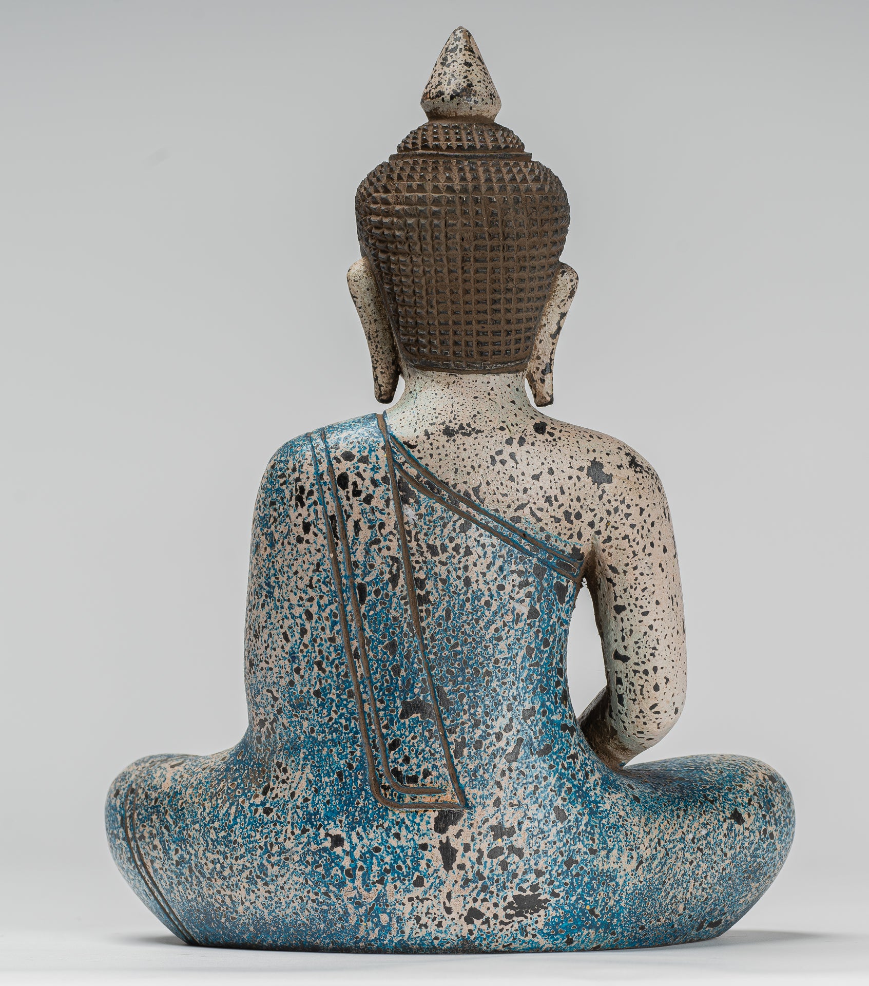 Buddha Sculpture - Antique Khmer Style Wood Seated Buddha Statue Dhyana Meditation Mudra - 27cm/11"