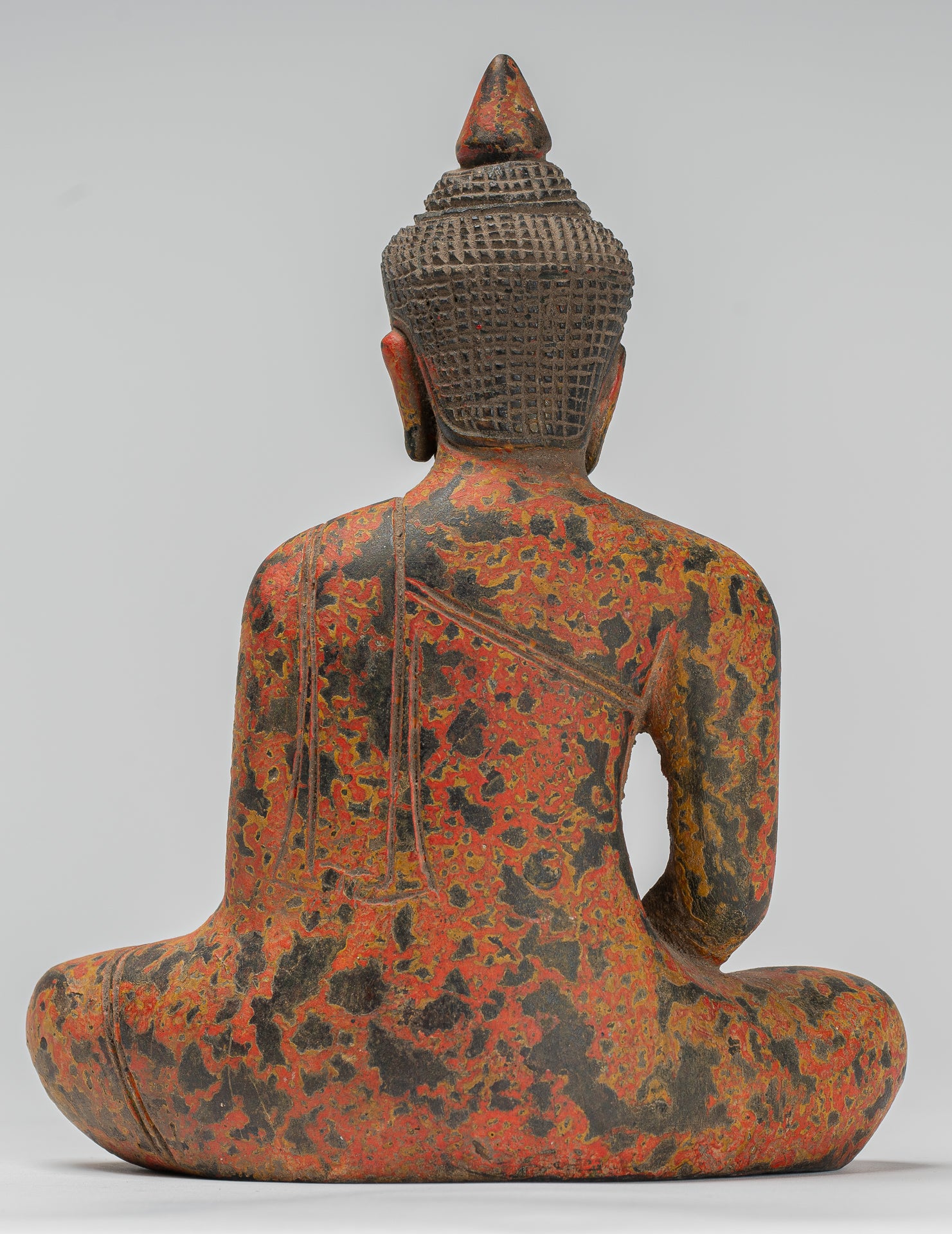 Buddha Sculpture - Antique Khmer Style Wood Seated Buddha Statue Dhyana Meditation Mudra - 21cm/8"