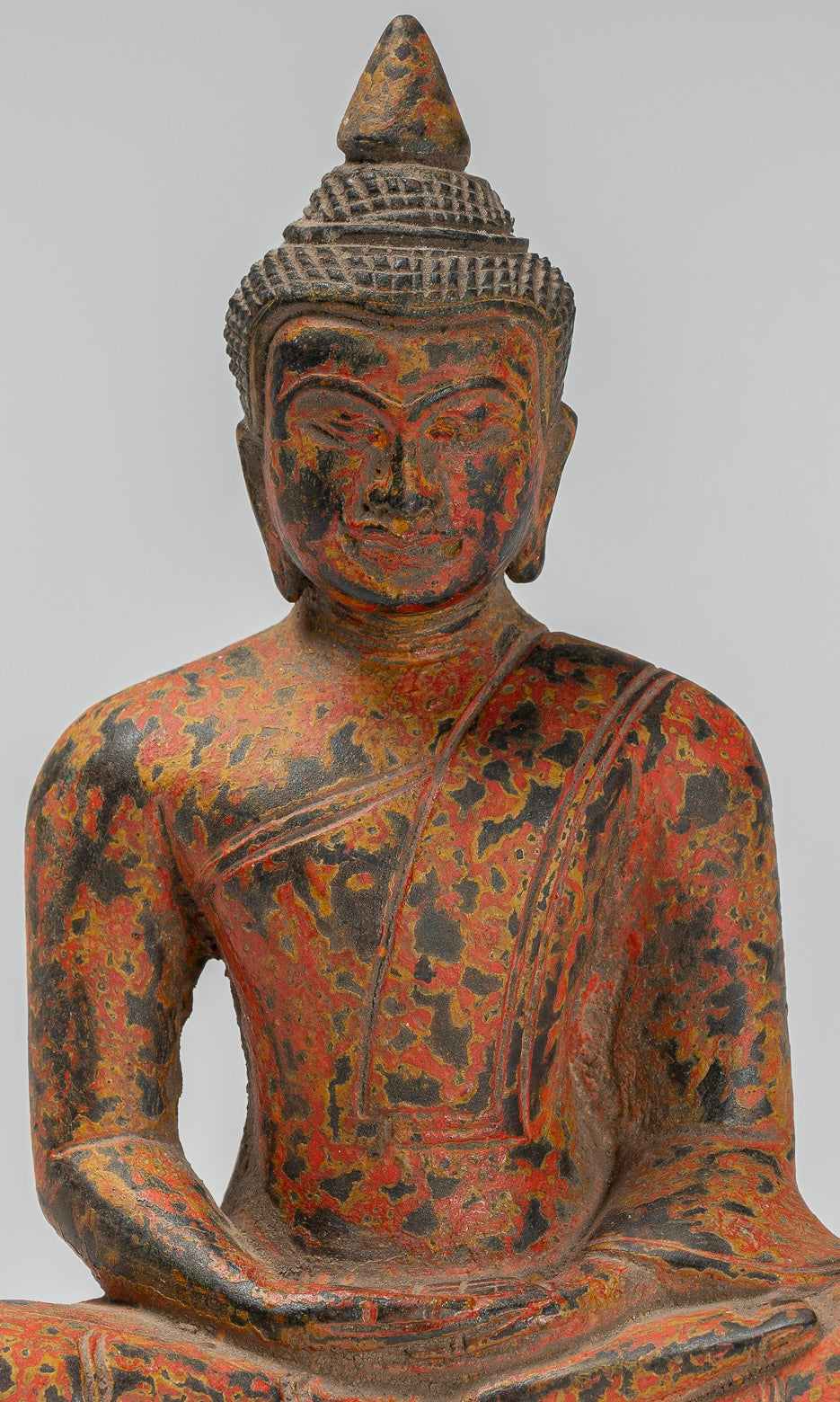 Buddha Sculpture - Antique Khmer Style Wood Seated Buddha Statue Dhyana Meditation Mudra - 21cm/8"