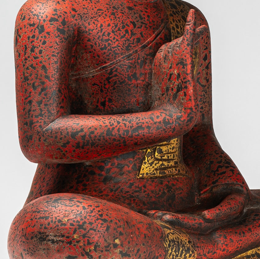 Buddha Statue - Antique Khmer Style Cambodia Seated Wood Buddha Statue Teaching Mudra - 70cm/28"
