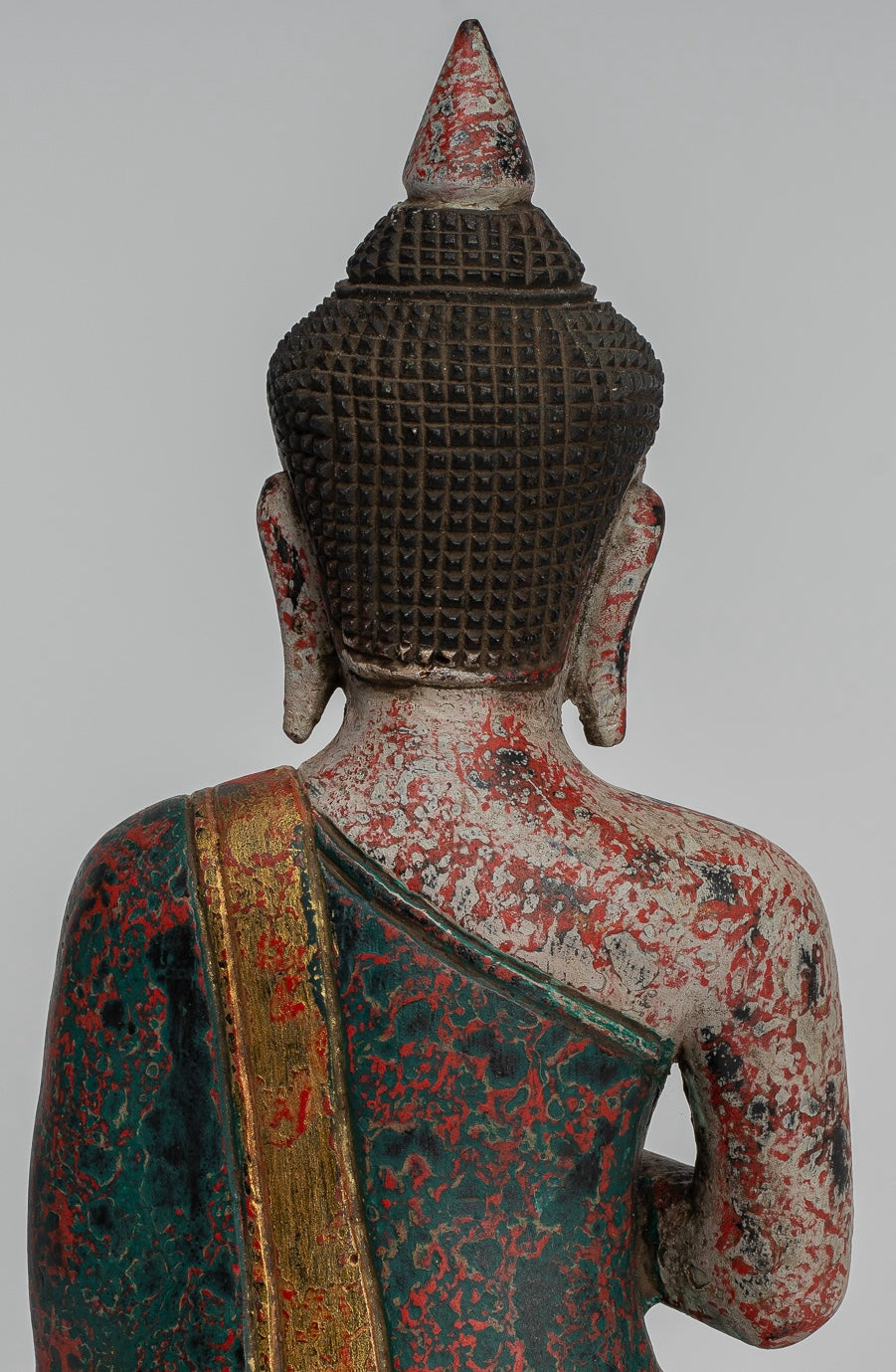 Buddha Statue - Antique Khmer Style Cambodia Seated Wood Buddha Statue Teaching Mudra - 27cm/11"