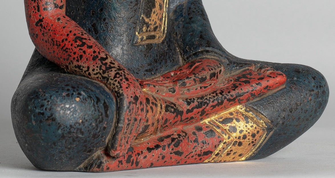 Buddha Statue - Antique Khmer Style SE Asia Seated Wood Enlightenment Buddha Statue - 27cm/11"