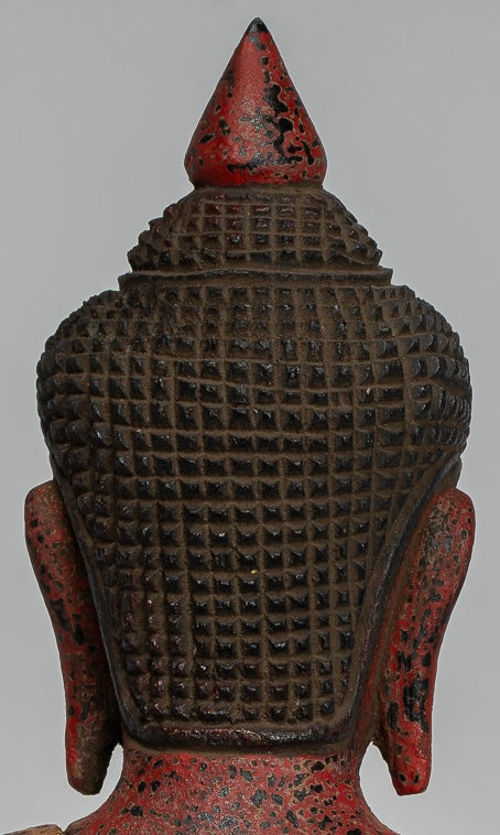 Buddha Statue - Antique Khmer Style SE Asia Seated Wood Enlightenment Buddha Statue - 27cm/11"