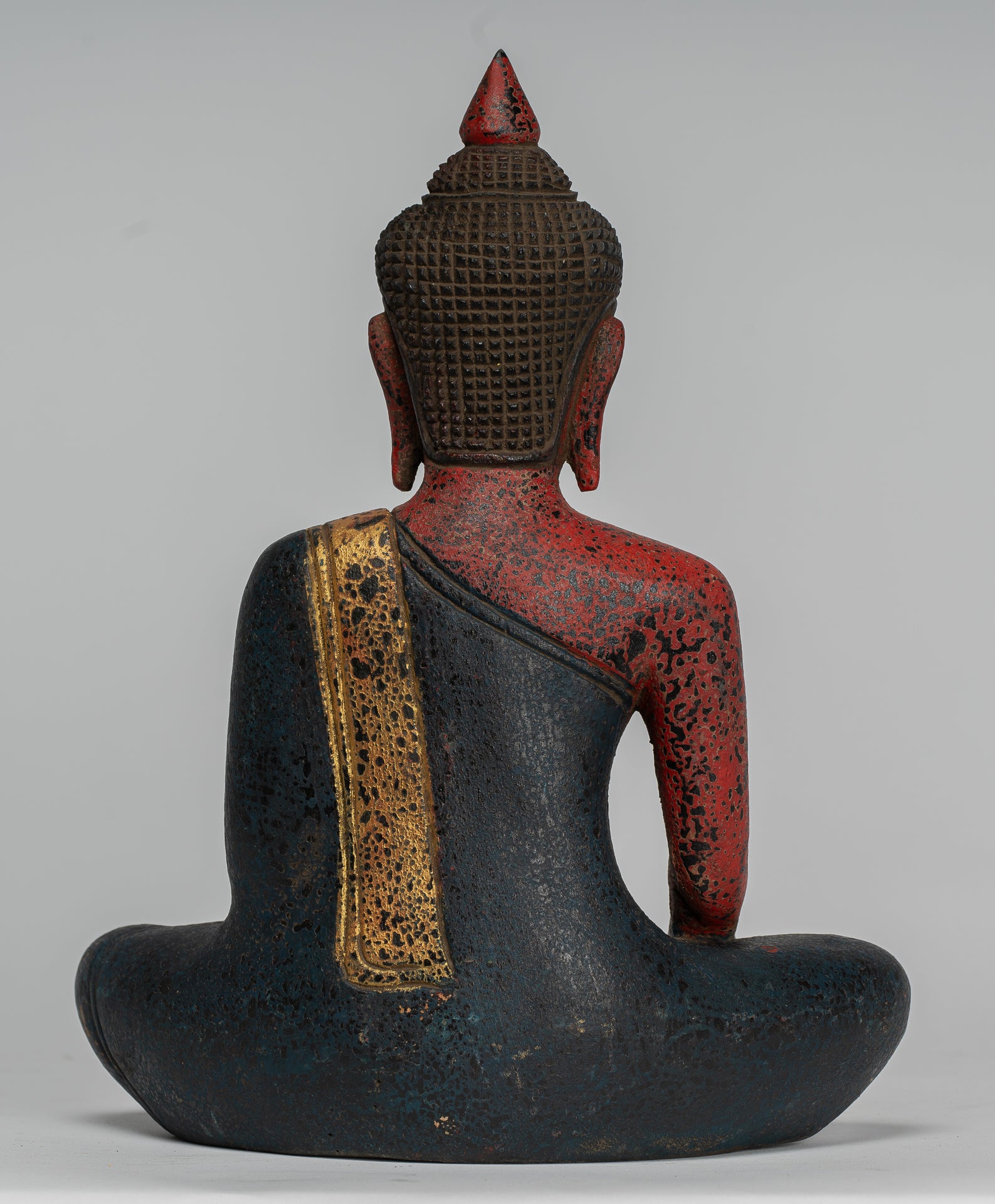 Buddha Statue - Antique Khmer Style SE Asia Seated Wood Enlightenment Buddha Statue - 27cm/11"