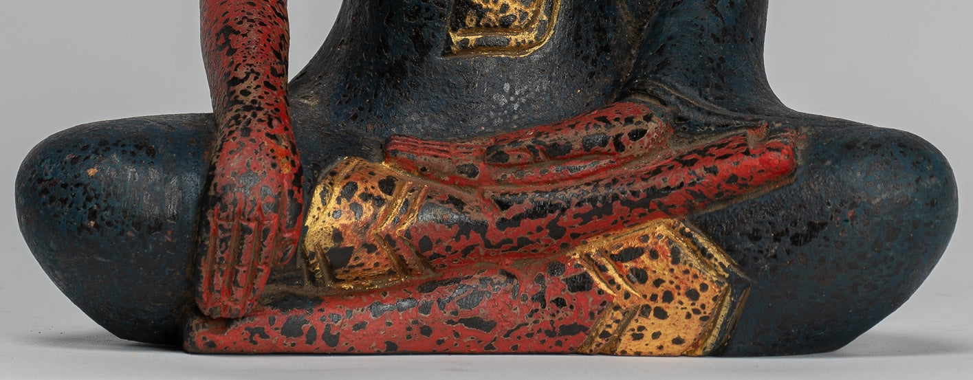 Buddha Statue - Antique Khmer Style SE Asia Seated Wood Enlightenment Buddha Statue - 27cm/11"