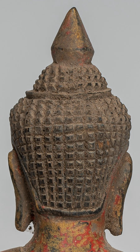 Buddha Statue - Antique Khmer Style SE Asia Seated Wood Enlightenment Buddha Statue - 21cm/8"