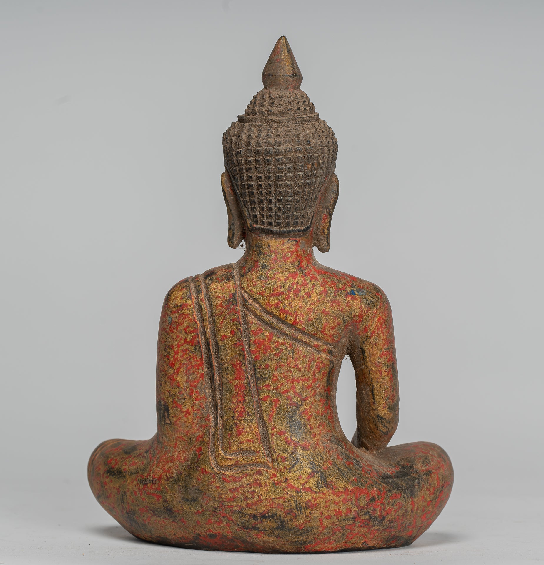 Buddha Statue - Antique Khmer Style SE Asia Seated Wood Enlightenment Buddha Statue - 21cm/8"