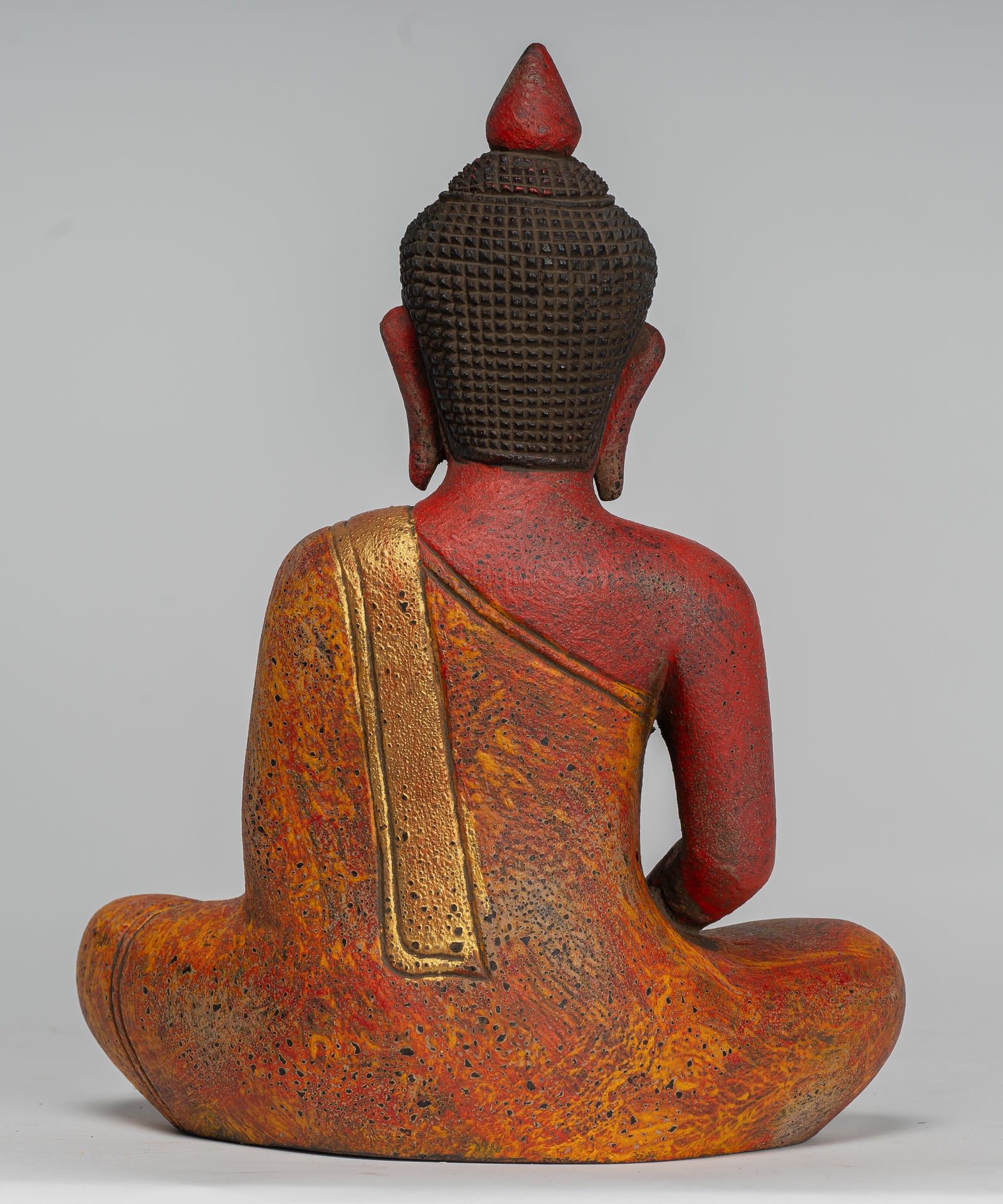 Buddha Sculpture - Antique Khmer Style Wood Seated Buddha Statue Dhyana Meditation Mudra - 27cm/11"
