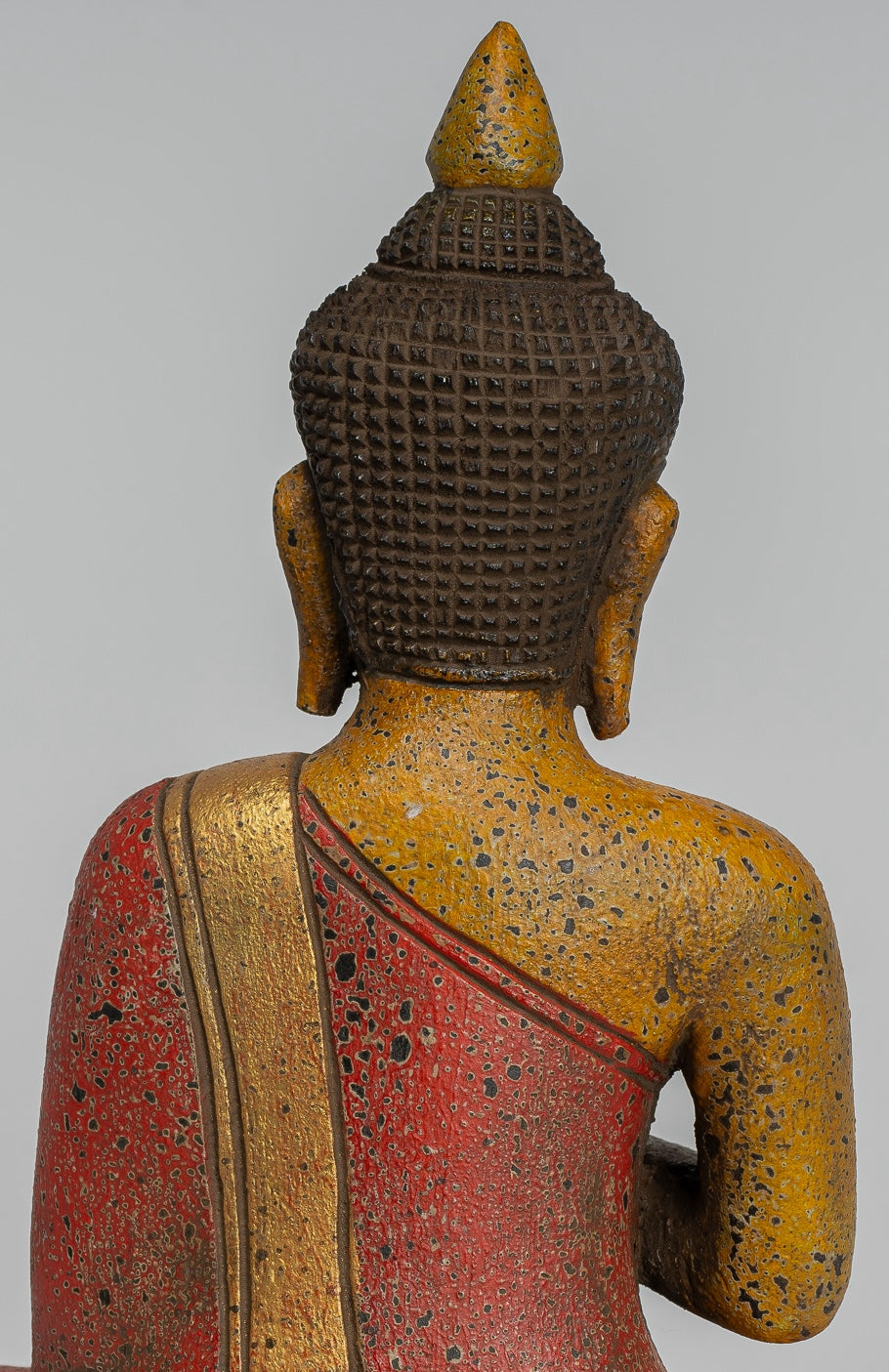 Buddha Statue - Antique Khmer Style Cambodia Seated Wood Buddha Statue Teaching Mudra - 26cm/10"