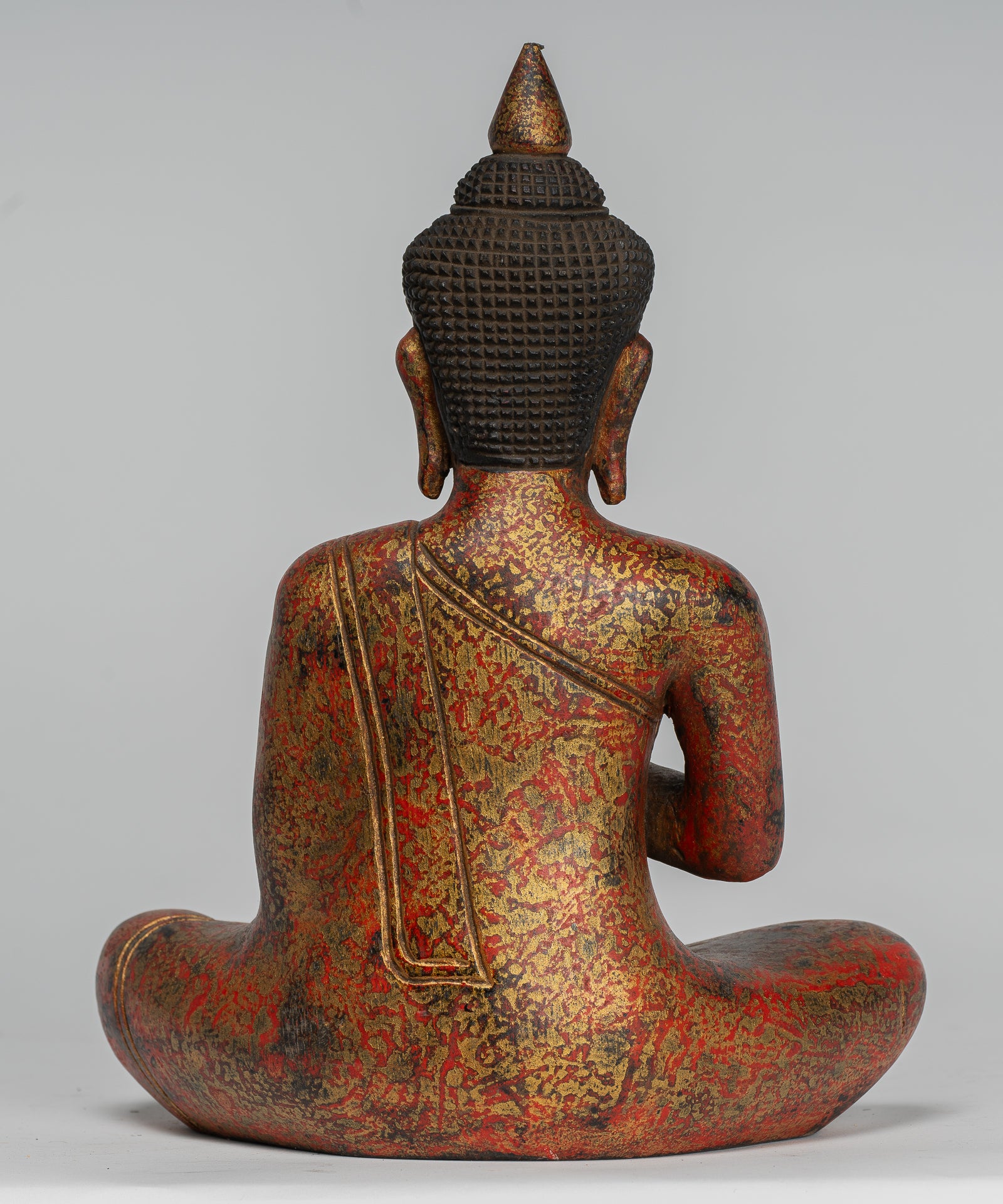 Buddha Statue - Antique Khmer Style Cambodia Seated Wood Buddha Statue Teaching Mudra - 26cm/10"