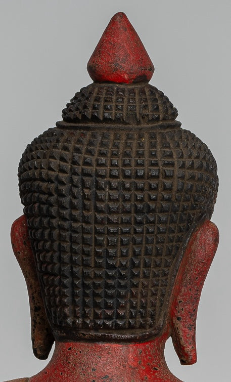 Buddha Statue - Antique Khmer Style SE Asia Seated Wood Enlightenment Buddha Statue - 27cm/11"