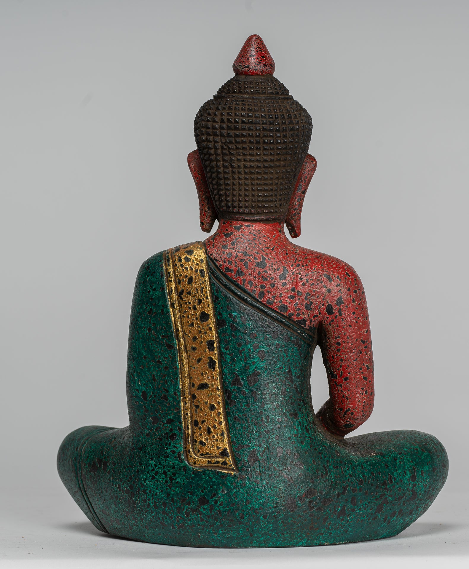 Buddha Sculpture - Antique Khmer Style Wood Seated Buddha Statue Dhyana Meditation Mudra - 26cm/10"