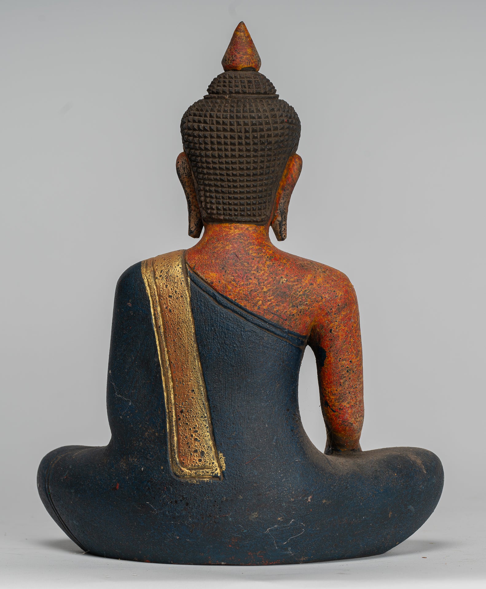 Buddha Statue - Antique Khmer Style SE Asia Seated Wood Enlightenment Buddha Statue - 27cm/11"