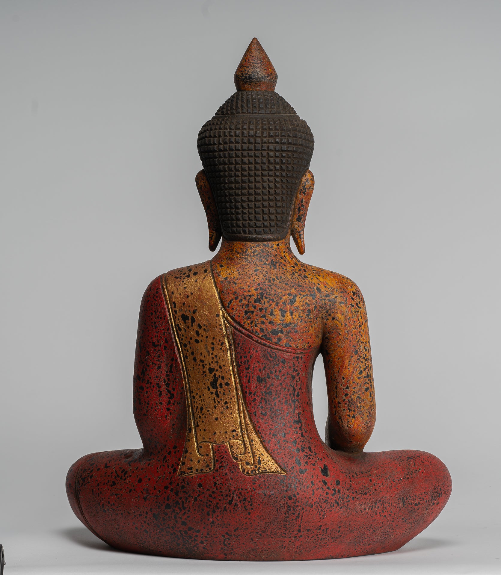 Buddha Statue - Antique Khmer Style SE Asia Seated Wood Enlightenment Buddha Statue - 46cm/18"