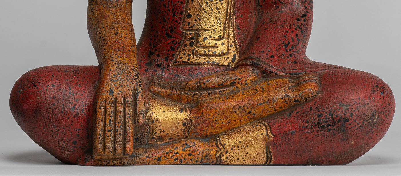 Buddha Statue - Antique Khmer Style SE Asia Seated Wood Enlightenment Buddha Statue - 46cm/18"