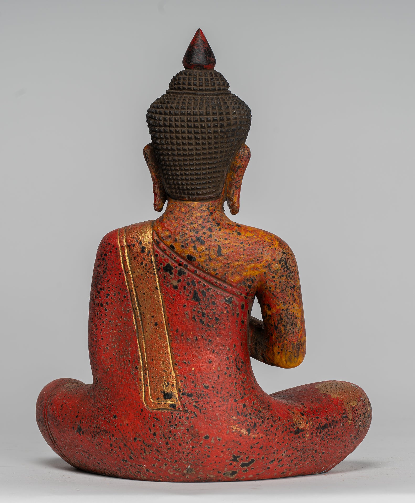 Buddha Statue - Antique Khmer Style Cambodia Seated Wood Buddha Statue Teaching Mudra - 27cm/11"