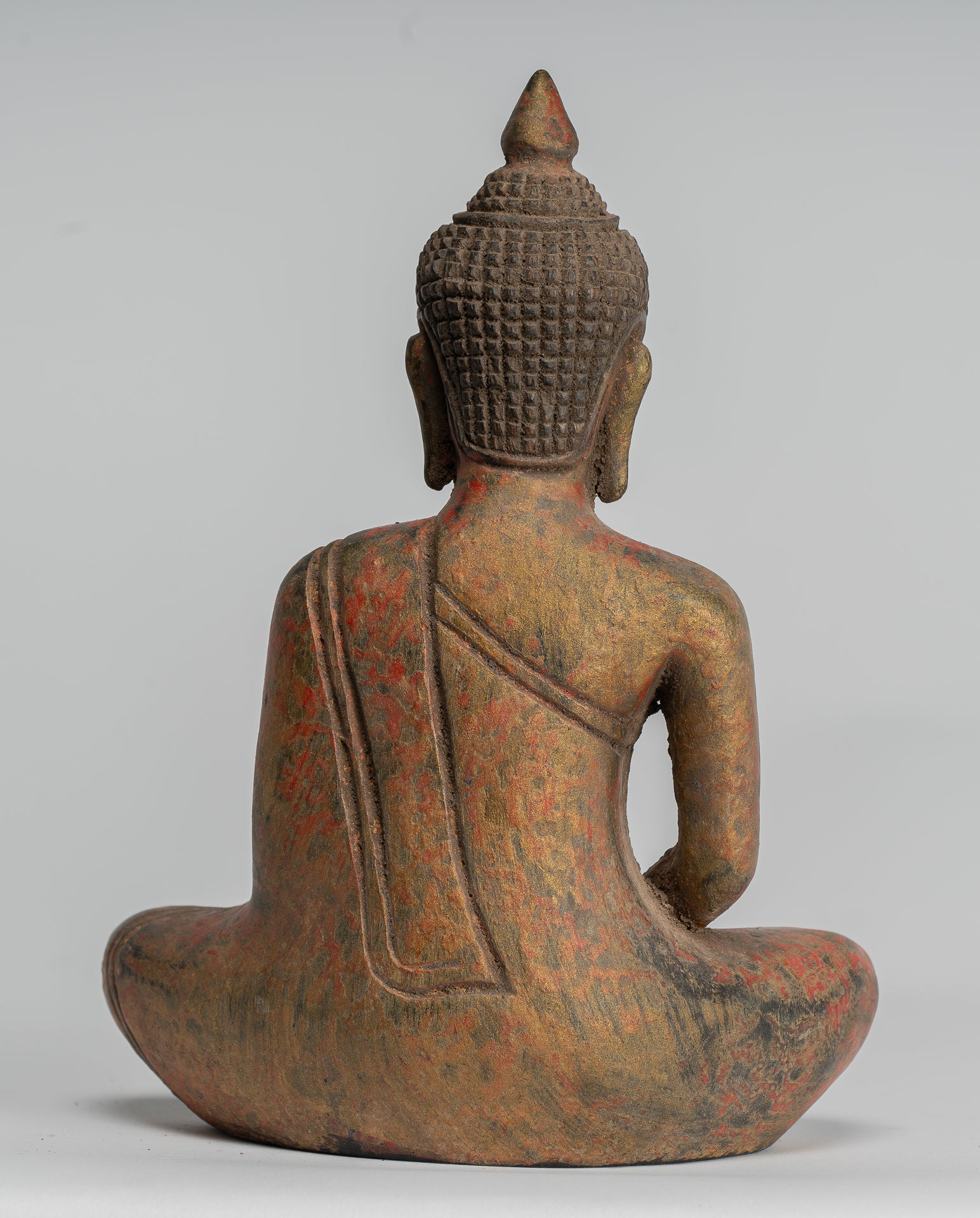 Buddha Sculpture - Antique Khmer Style Wood Seated Buddha Statue Dhyana Meditation Mudra - 20cm/8"