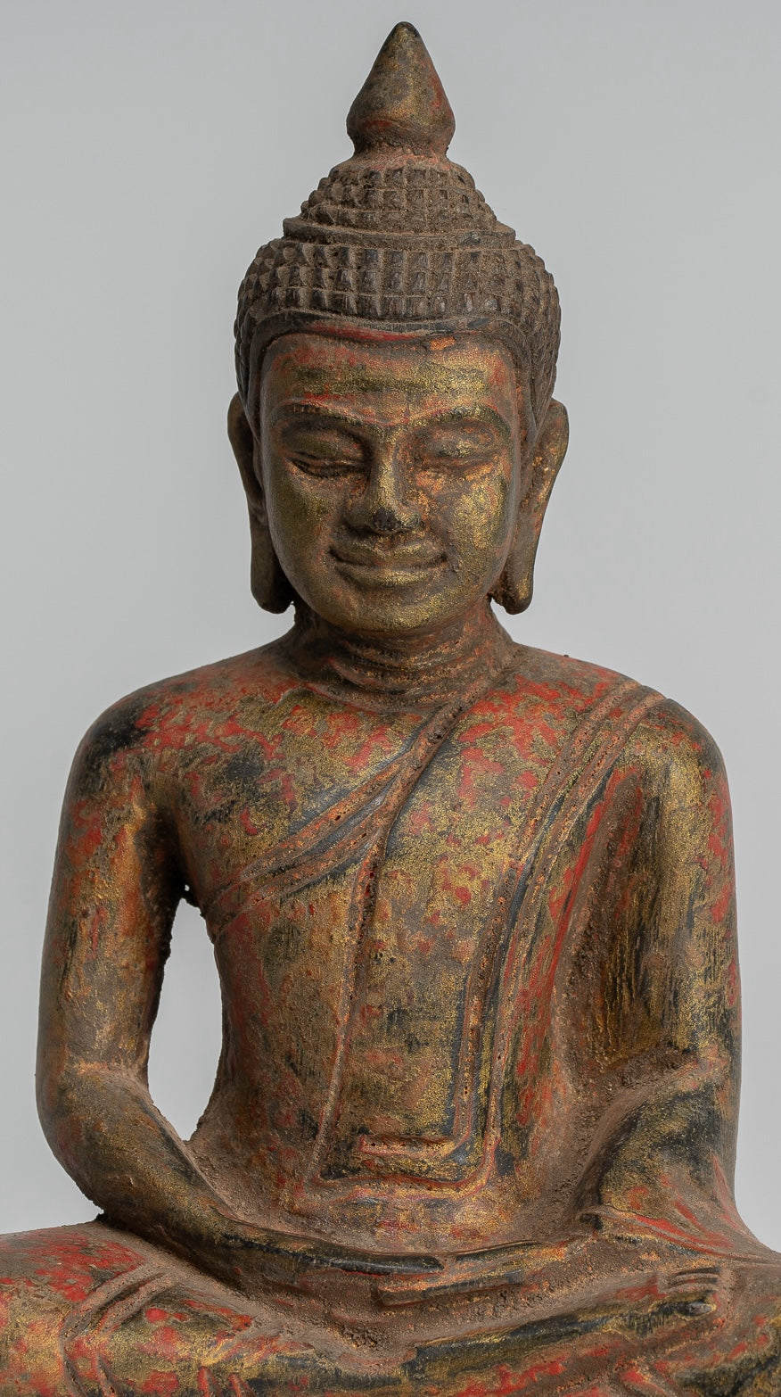 Buddha Sculpture - Antique Khmer Style Wood Seated Buddha Statue Dhyana Meditation Mudra - 20cm/8"