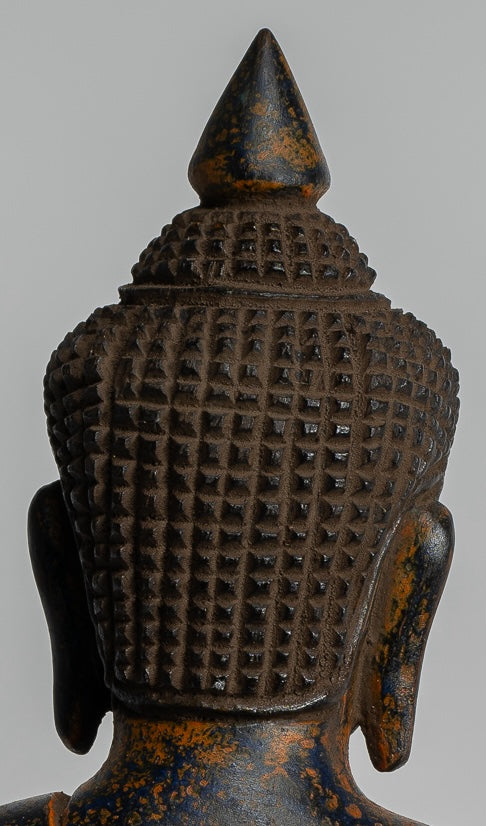 Buddha Sculpture - Antique Khmer Style Wood Seated Buddha Statue Dhyana Meditation Mudra - 20cm/8"