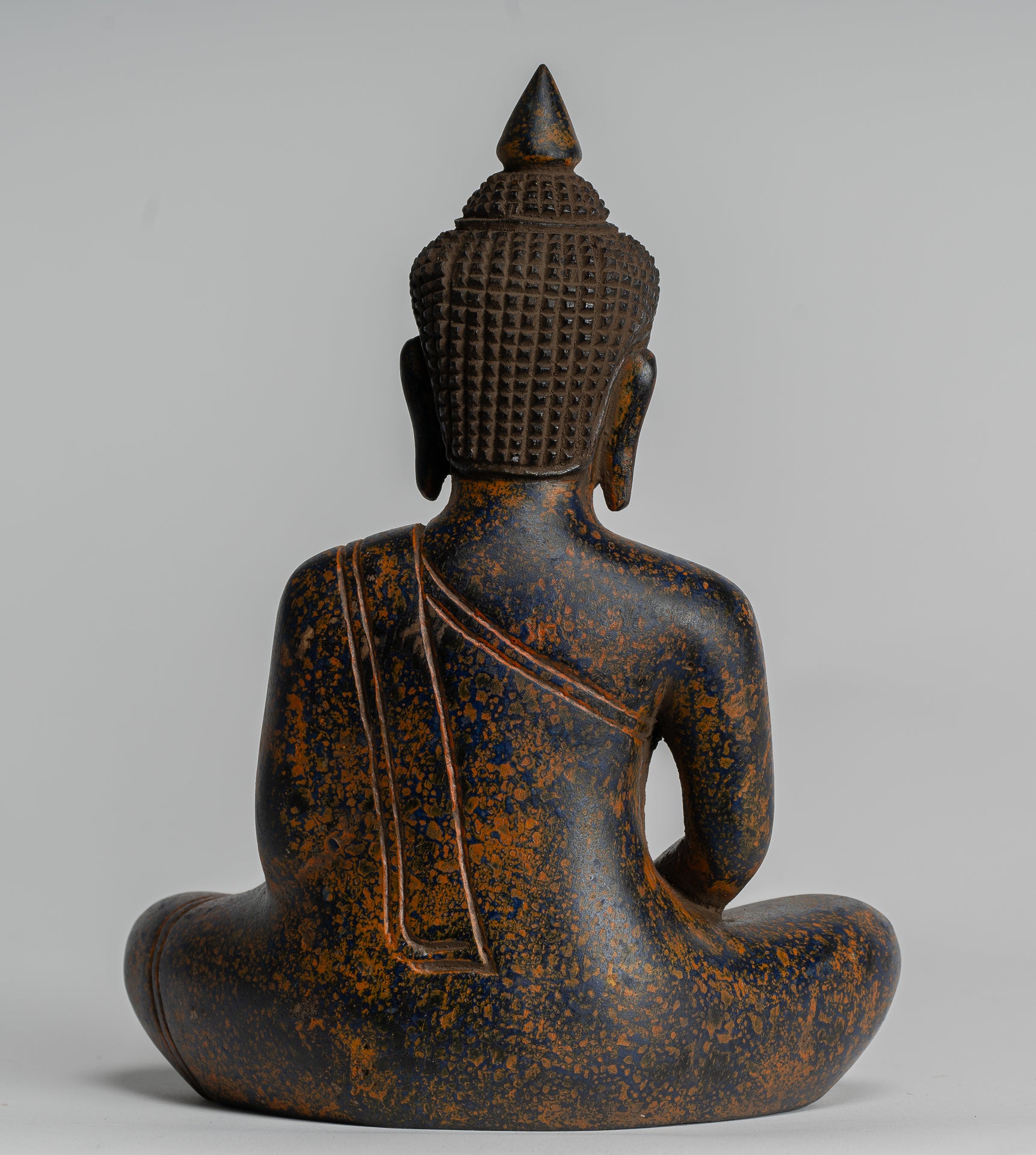 Buddha Sculpture - Antique Khmer Style Wood Seated Buddha Statue Dhyana Meditation Mudra - 20cm/8"