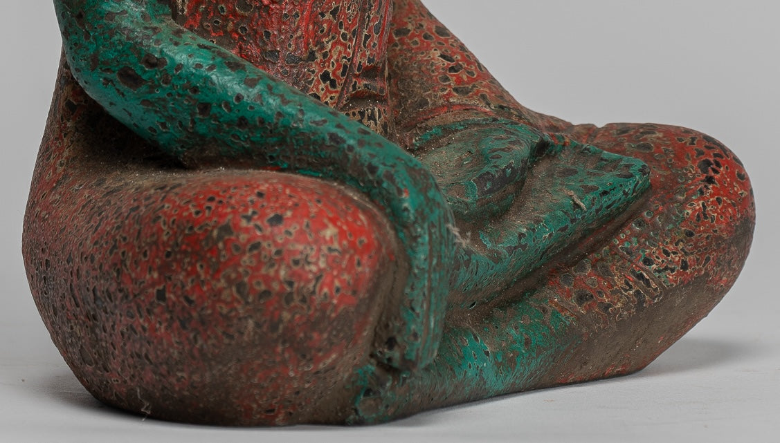 Buddha Statue - Antique Khmer Style SE Asia Seated Wood Enlightenment Buddha Statue - 19cm/8"