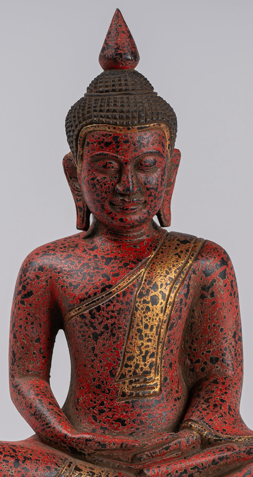 Buddha Sculpture - Antique Khmer Style Wood Seated Buddha Statue Dhyana Meditation Mudra - 34cm/14"