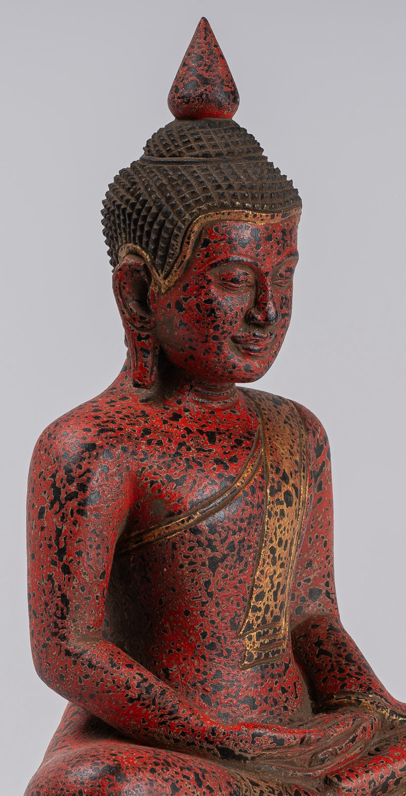 Buddha Sculpture - Antique Khmer Style Wood Seated Buddha Statue Dhyana Meditation Mudra - 34cm/14"