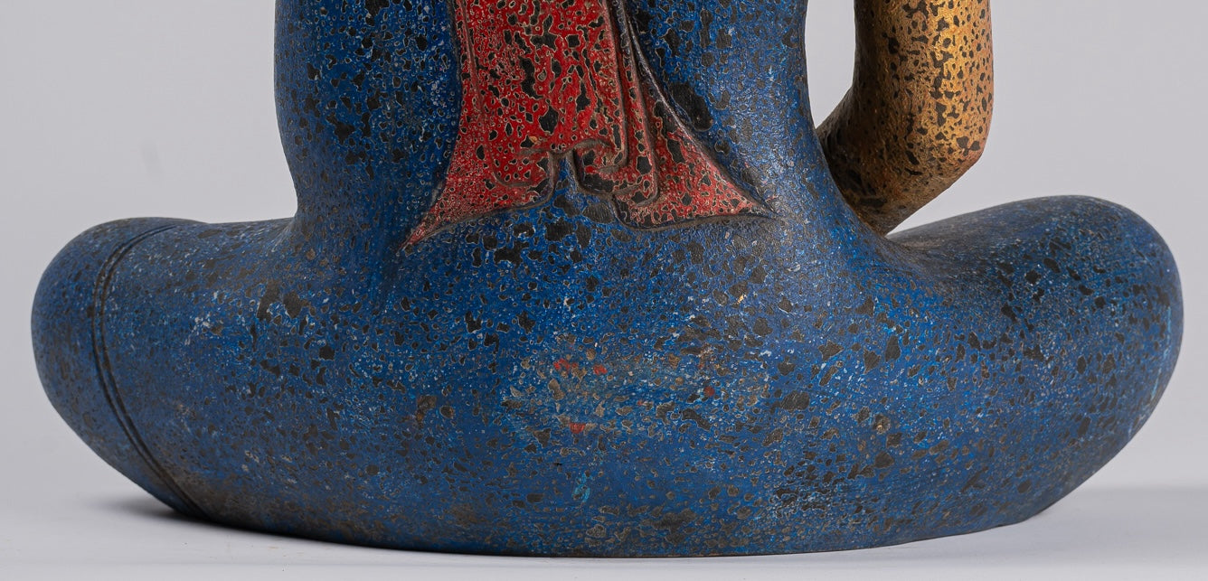 Buddha Sculpture - Antique Khmer Style Wood Seated Buddha Statue Dhyana Meditation Mudra - 55cm/21"