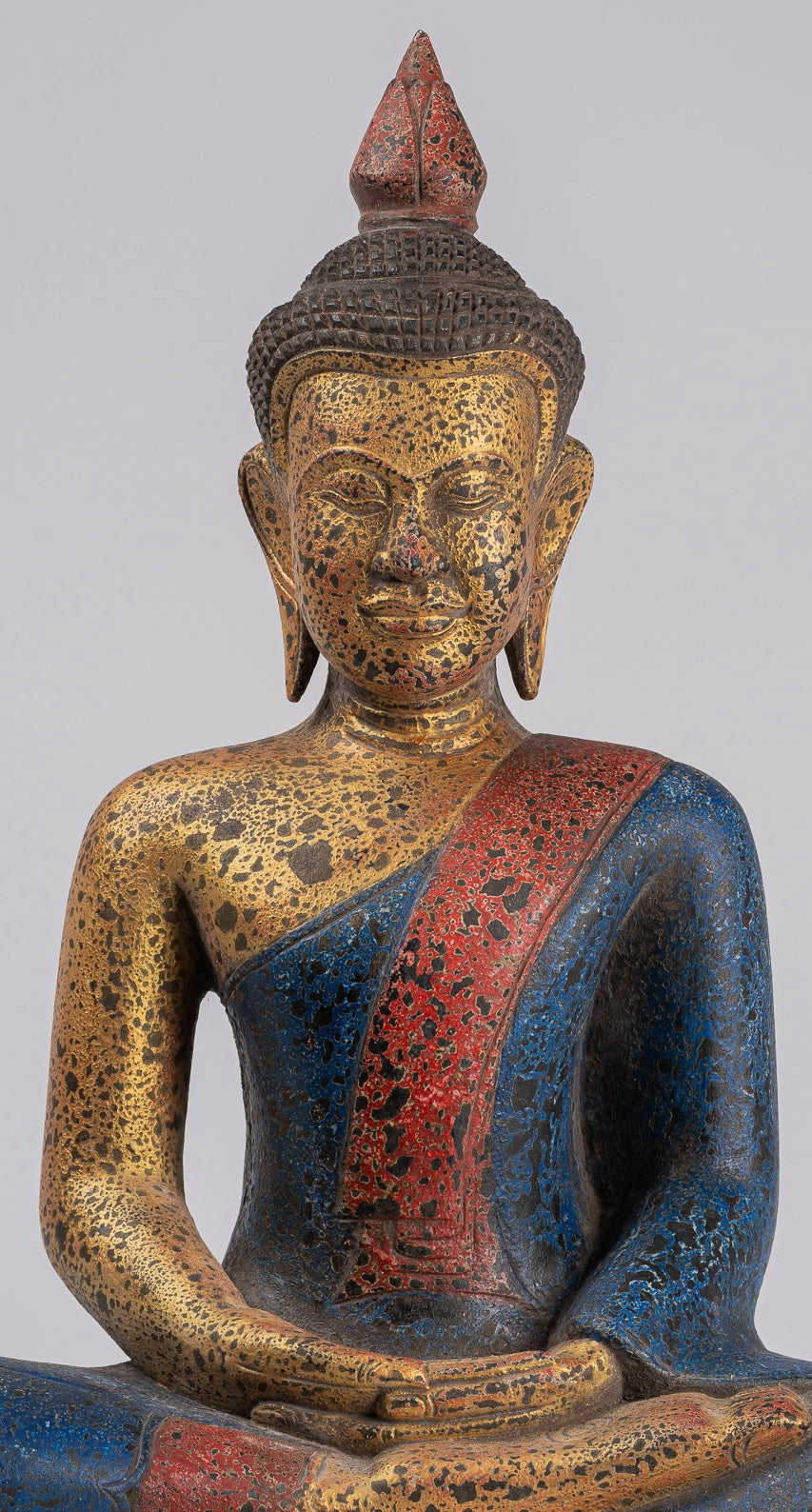 Buddha Sculpture - Antique Khmer Style Wood Seated Buddha Statue Dhyana Meditation Mudra - 55cm/21"