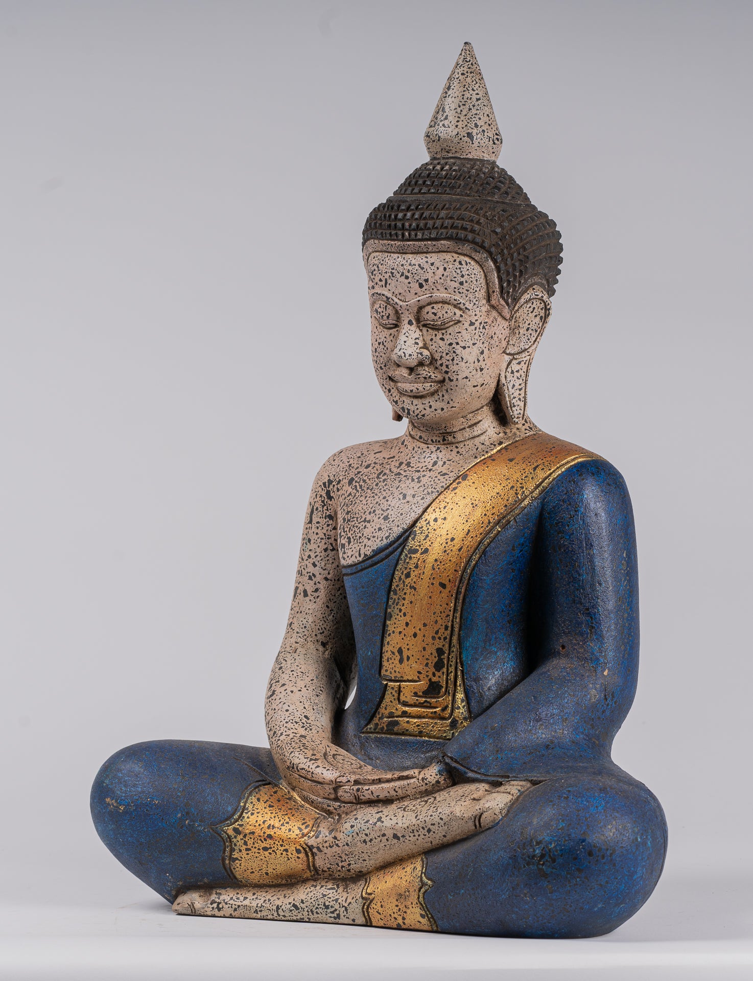 Buddha Statue - Antique Khmer Style SE Asia Seated Wood Meditation Buddha Statue - 47cm/19"
