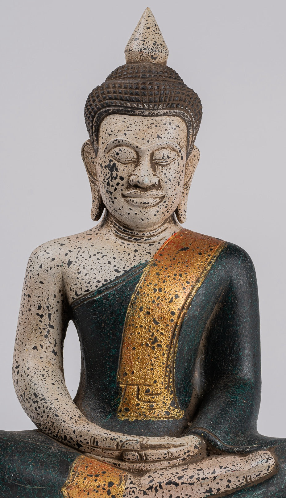 Buddha Sculpture - Antique Khmer Style Wood Seated Buddha Statue Dhyana Meditation Mudra - 40cm/16"